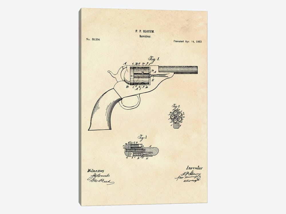 Revolver Patent II by Paul Rommer 1-piece Canvas Art Print
