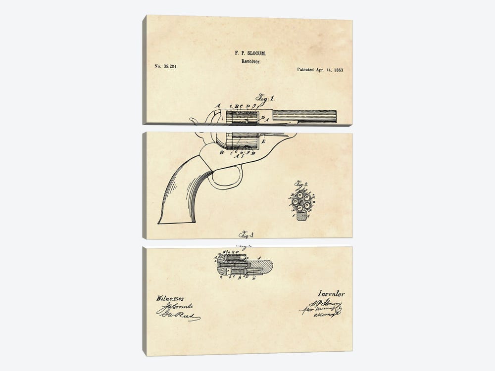 Revolver Patent II by Paul Rommer 3-piece Canvas Print
