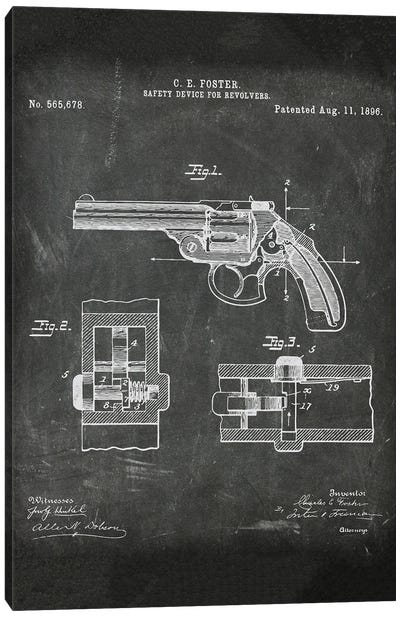 Safety Device For Revolvers Patent I Canvas Art Print - Weapon Blueprints