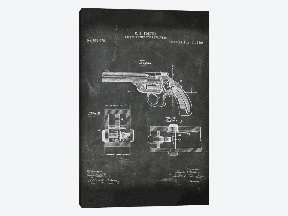 Safety Device For Revolvers Patent I by Paul Rommer 1-piece Canvas Print
