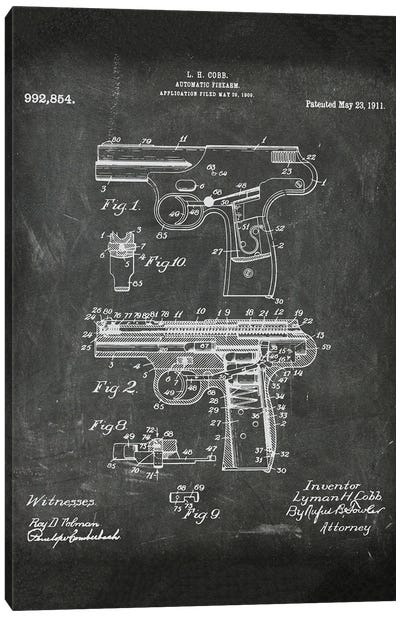 Automatic Firearm Patent I Canvas Art Print - Weapon Blueprints