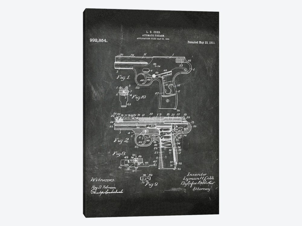 Automatic Firearm Patent I by Paul Rommer 1-piece Canvas Wall Art