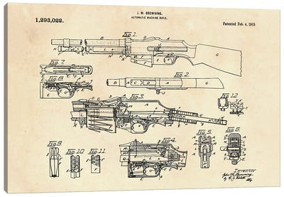 Automatic Machine Rifle Patent II Canvas Art Print - Weapon Blueprints
