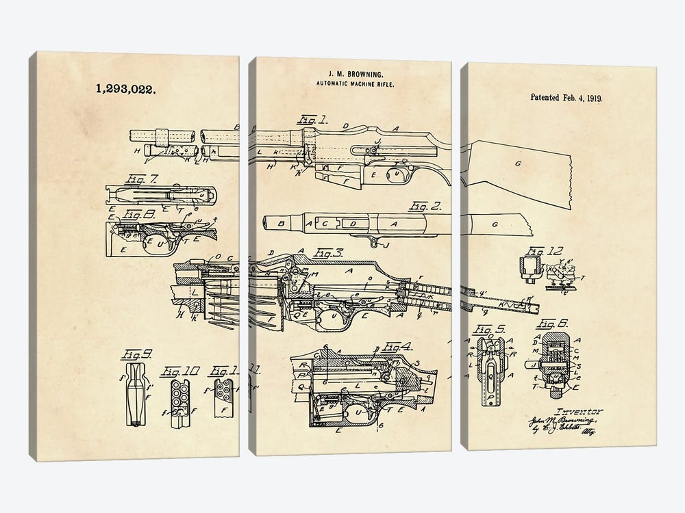Automatic Machine Rifle Patent II by Paul Rommer 3-piece Art Print