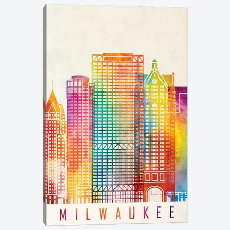 Milwaukee Landmarks Watercolor Poster Canvas Print #PUR507} by Paul Rommer Canvas Art