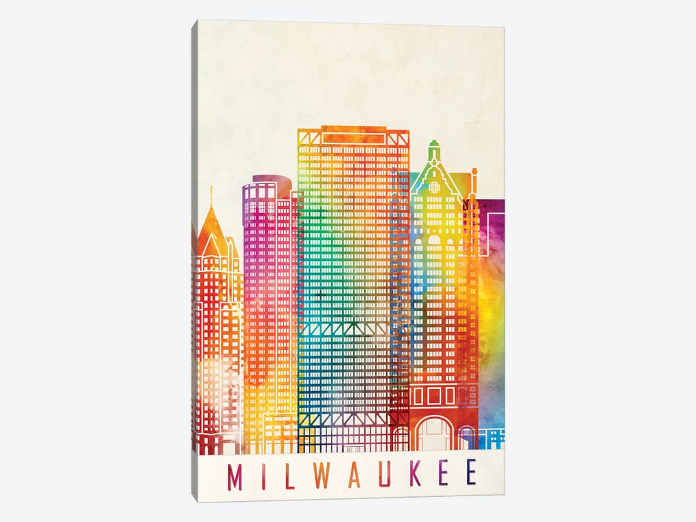 Milwaukee Landmarks Watercolor Poster by Paul Rommer 1-piece Canvas Artwork