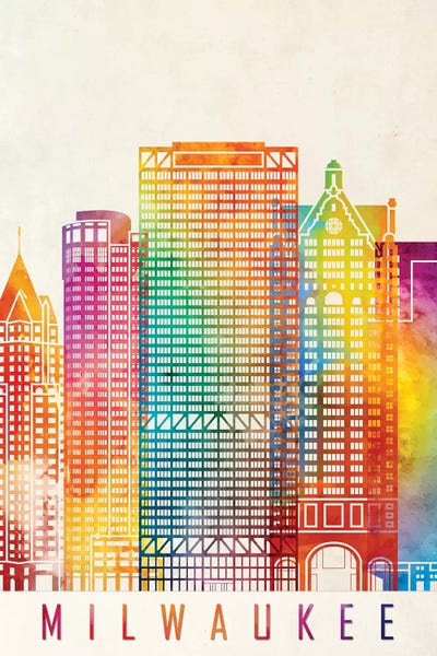 Wisconsin: Milwaukee Landmarks Watercolor Poster by Paul Rommer