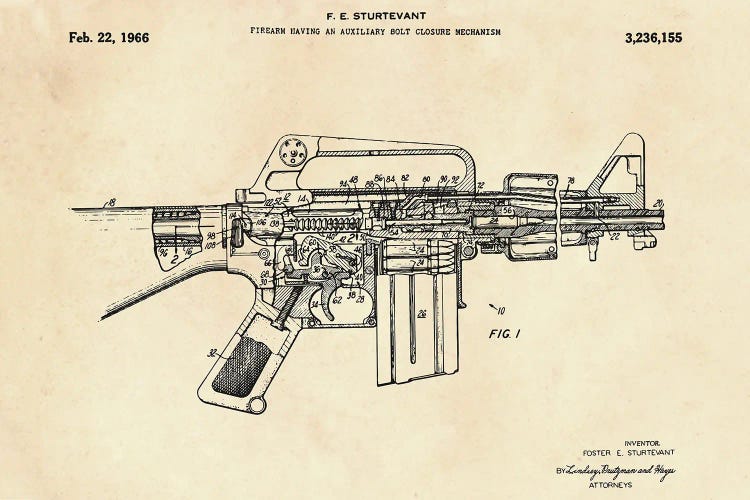 Firearm Having An Auxiliary Bolt Closure Mechanism Patent II by Paul Rommer wall art