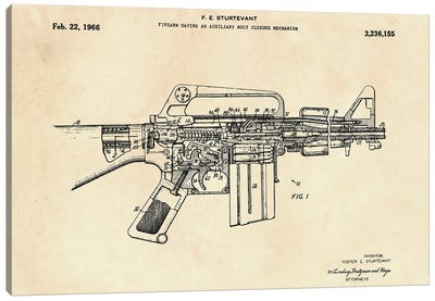 Firearm Having An Auxiliary Bolt Closure Mechanism Patent II Canvas Art Print - Weapon Blueprints