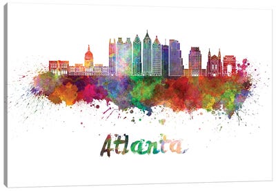 Atlanta Skyline In Watercolor II Canvas Art Print - Georgia Art