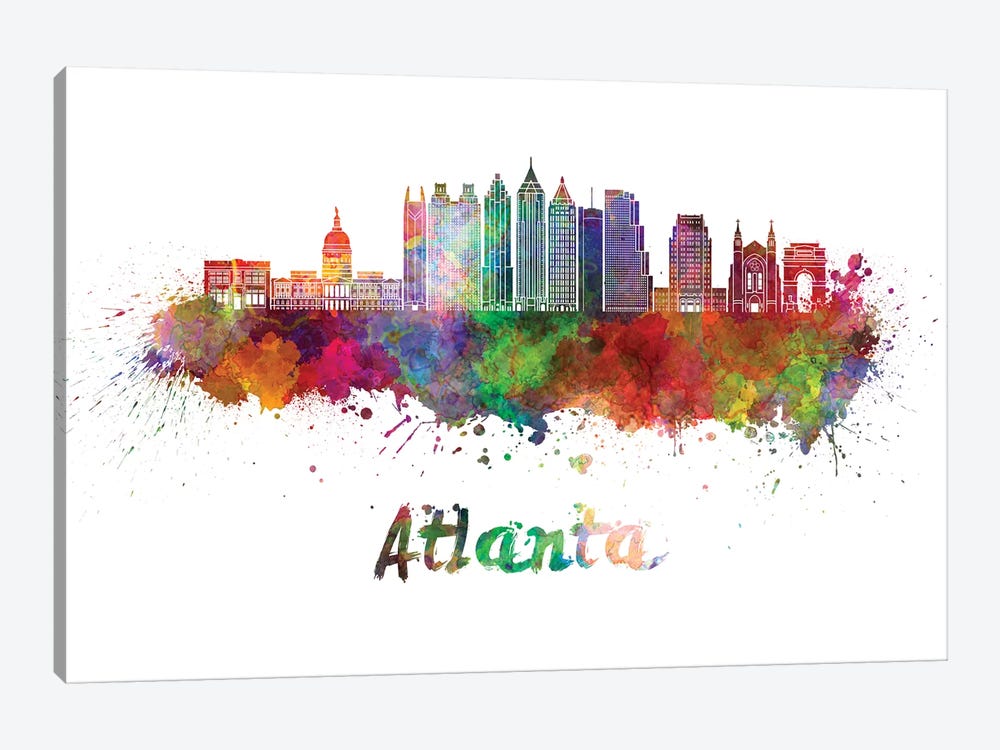 Atlanta Skyline In Watercolor II by Paul Rommer 1-piece Canvas Print
