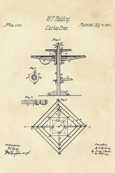 Clothes Drier Patent II by Paul Rommer canvas print