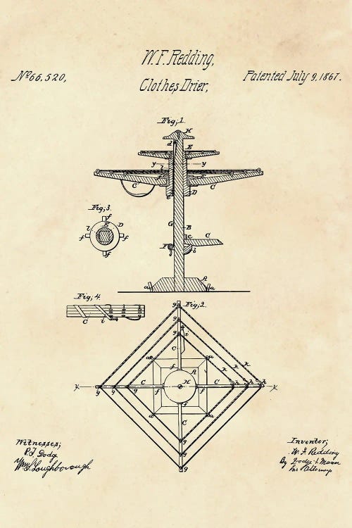 Clothes Drier Patent II by Paul Rommer wall art
