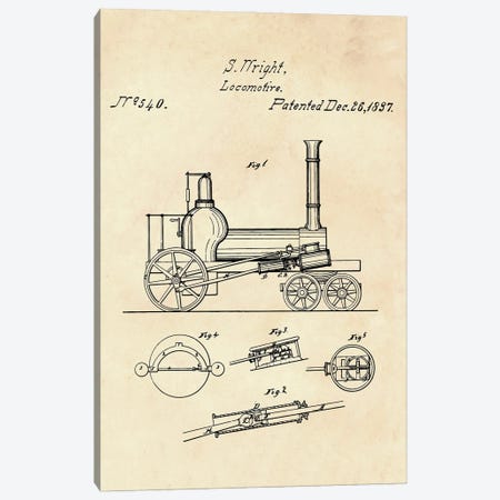 Locomotive Patent X Canvas Print #PUR5117} by Paul Rommer Canvas Artwork