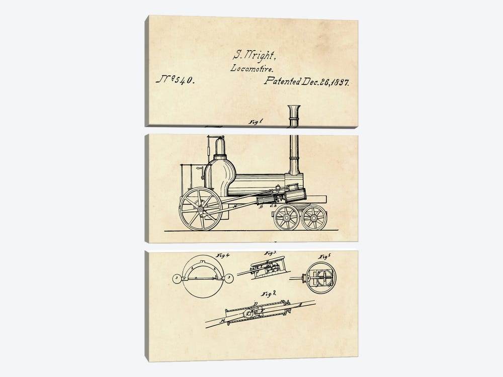 Locomotive Patent X by Paul Rommer 3-piece Canvas Art Print