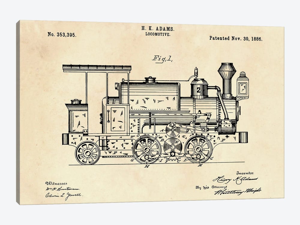 Locomotive Patent XV by Paul Rommer 1-piece Canvas Art
