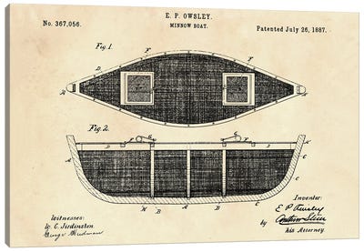 Minnow Boat Patent II Canvas Art Print - Nautical Blueprints
