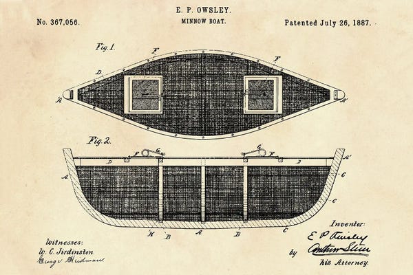 Nautical Blueprints: Minnow Boat Patent II by Paul Rommer