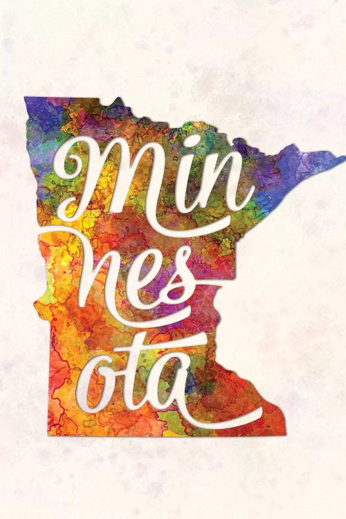 Minnesota US State In Watercolor Text Cut Out by Paul Rommer wall art