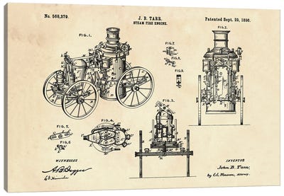 Steam Fire Engine Paten II Canvas Art Print - Automobile Blueprints
