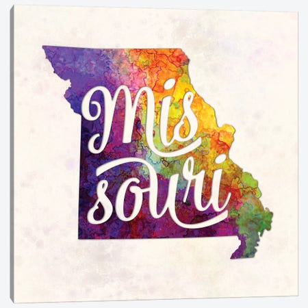 Missouri US State In Watercolor Text Cut Out Canvas Print #PUR516} by Paul Rommer Canvas Print