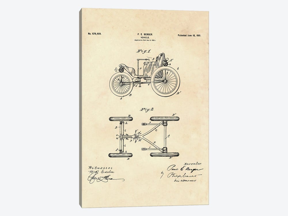 Vehicle Patent II by Paul Rommer 1-piece Canvas Artwork