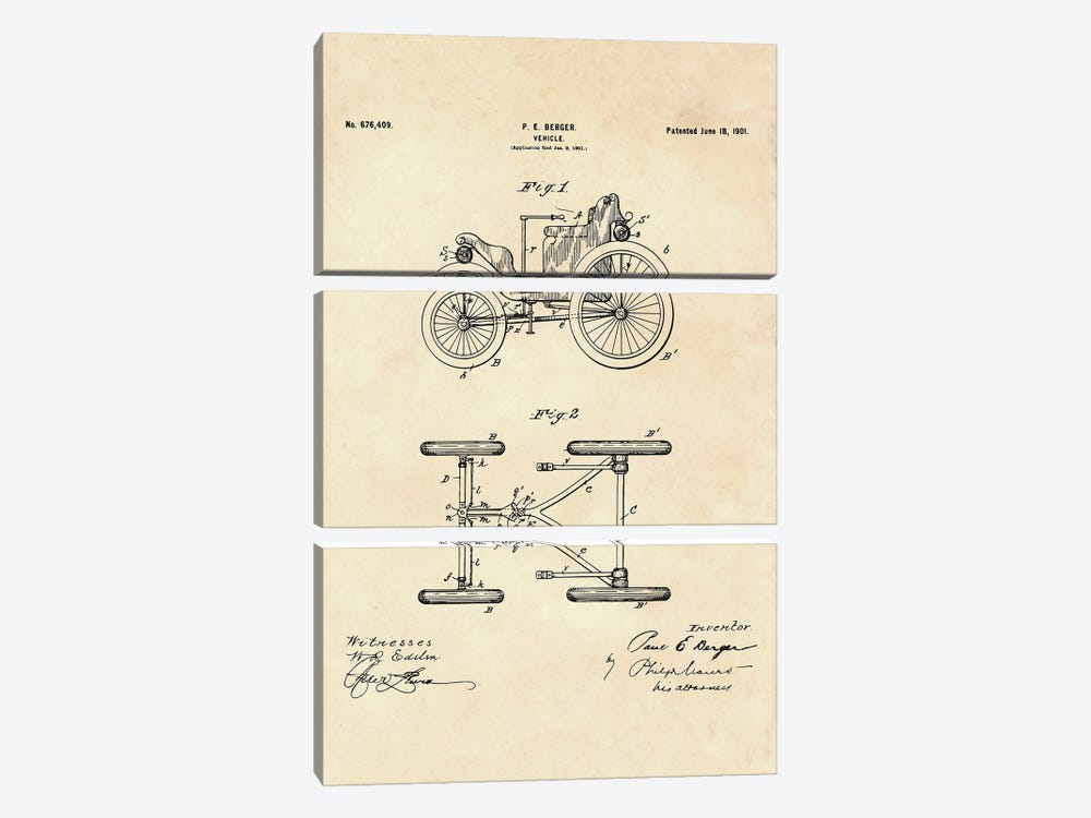 Vehicle Patent II by Paul Rommer 3-piece Canvas Artwork