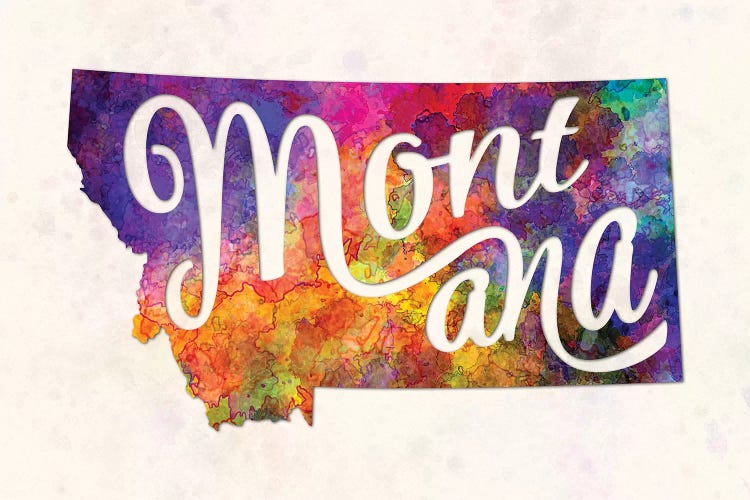 Montana US State In Watercolor Text Cut Out by Paul Rommer wall art