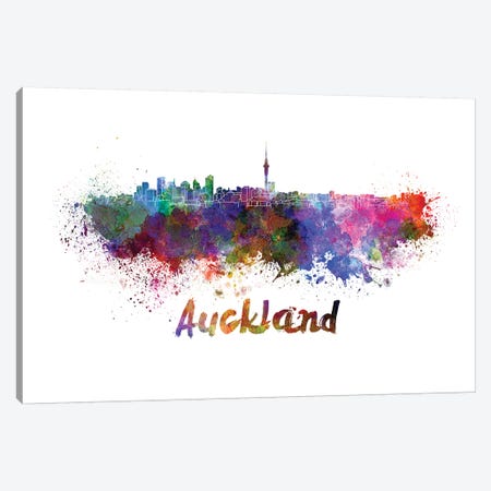 Auckland Skyline In Watercolor Canvas Print #PUR51} by Paul Rommer Canvas Print