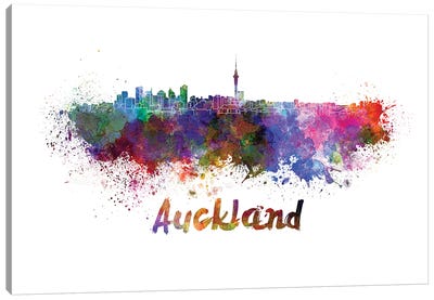 Auckland Skyline In Watercolor Canvas Art Print - New Zealand Art