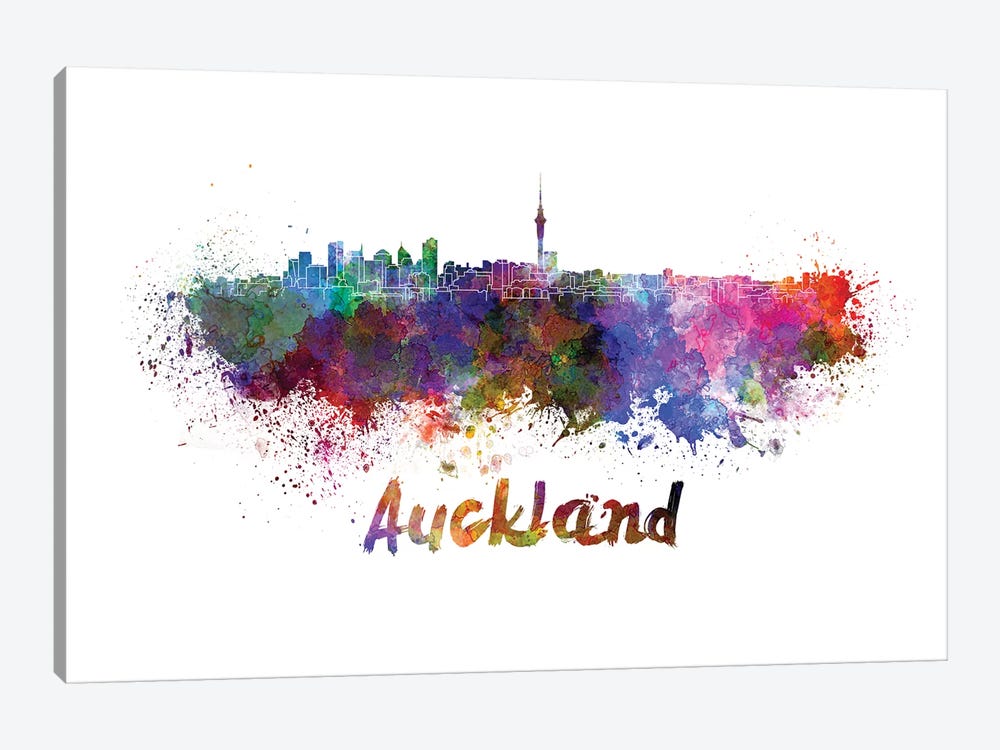 Auckland Skyline In Watercolor by Paul Rommer 1-piece Canvas Wall Art
