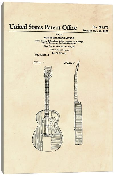 Guitar Patent VI Canvas Art Print - Music Blueprints