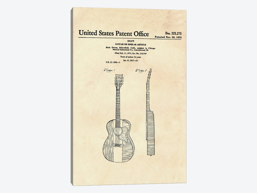 Guitar Patent VI by Paul Rommer 1-piece Canvas Art