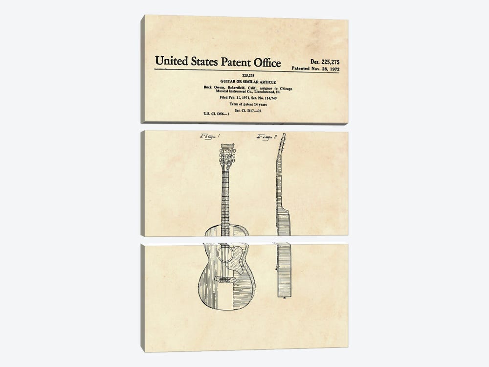 Guitar Patent VI by Paul Rommer 3-piece Canvas Art