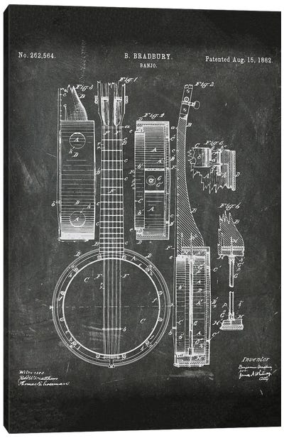 Banjo Patent III Canvas Art Print - Music Blueprints