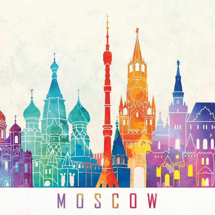 Moscow Landmarks Watercolor Poster