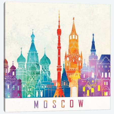 Moscow Landmarks Watercolor Poster Canvas Print #PUR520} by Paul Rommer Art Print
