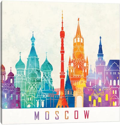 Moscow Landmarks Watercolor Poster Canvas Art Print