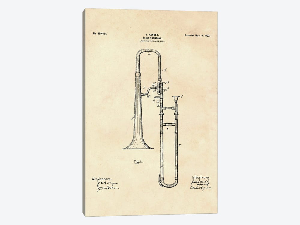 Slide Trombone Patent II by Paul Rommer 1-piece Canvas Art Print