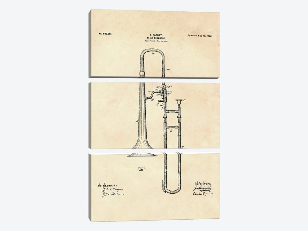 Slide Trombone Patent II by Paul Rommer 3-piece Art Print