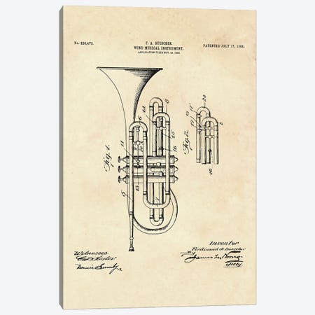 Wind Musical Instrument Patent II Canvas Print #PUR5215} by Paul Rommer Canvas Art Print