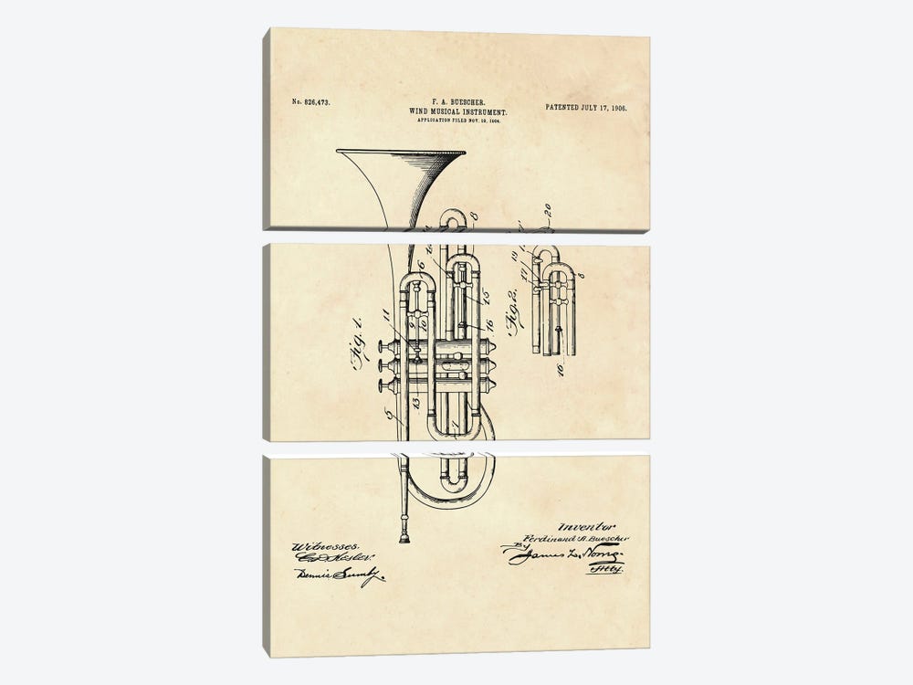 Wind Musical Instrument Patent II by Paul Rommer 3-piece Art Print