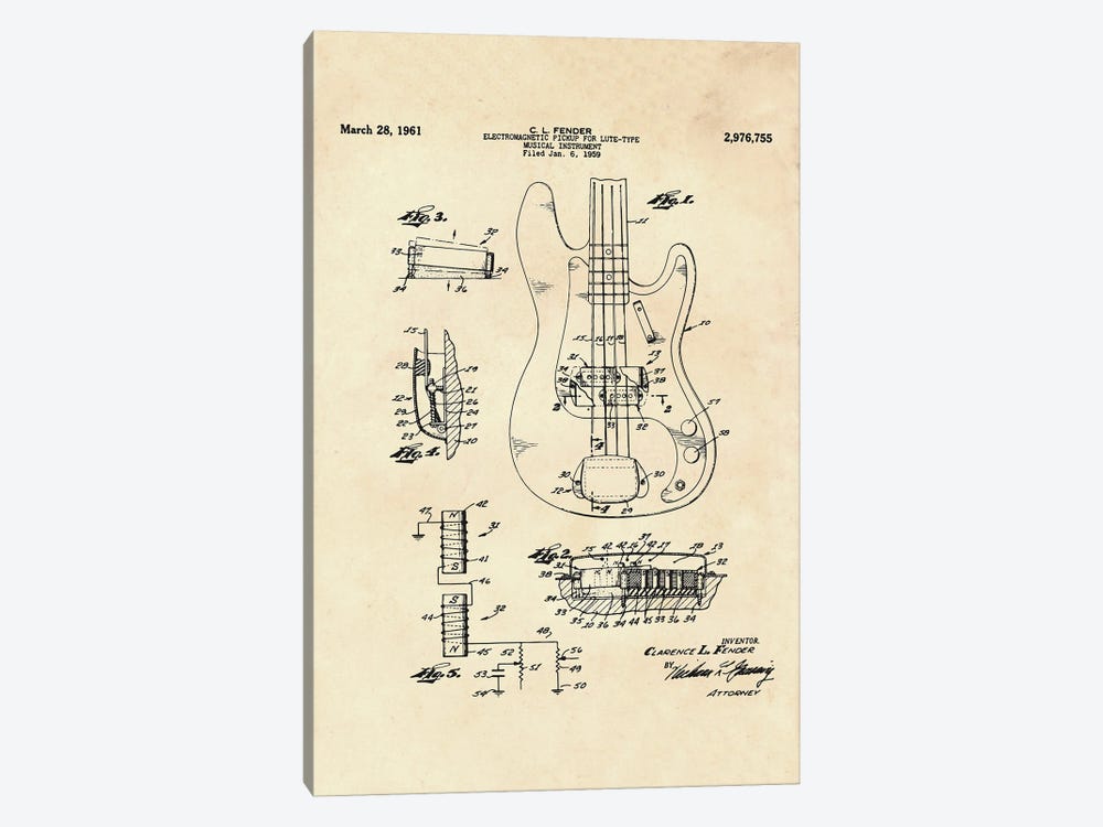 Electromagnetic Pickup For Lute-Type Musical  Instrument by Paul Rommer 1-piece Canvas Artwork