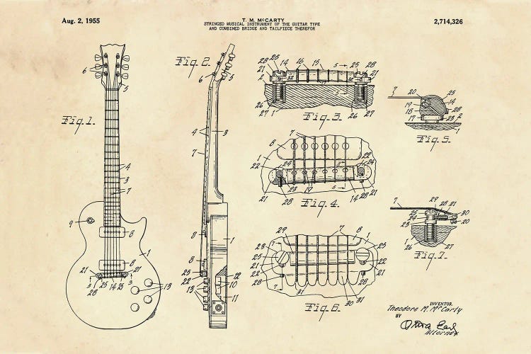 Electric Guitar Patent II by Paul Rommer wall art