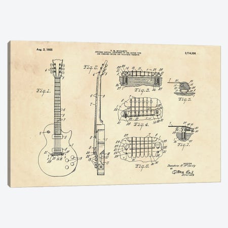 Electric Guitar Patent II Canvas Print #PUR5227} by Paul Rommer Canvas Wall Art