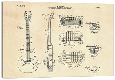 Electric Guitar Patent II Canvas Art Print - Music Blueprints