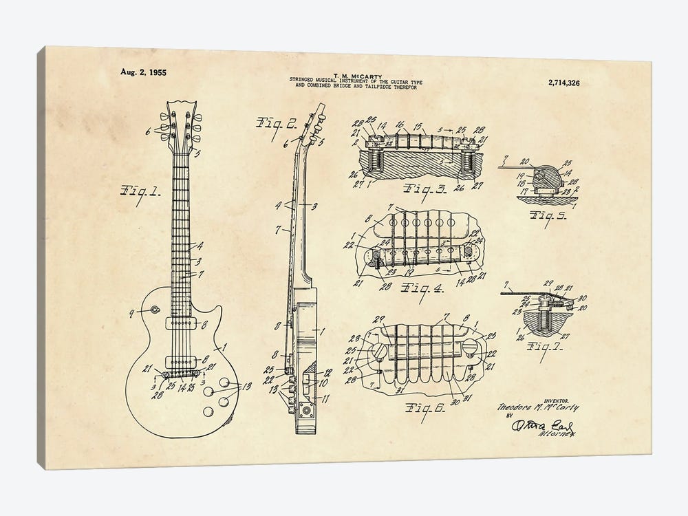 Electric Guitar Patent II by Paul Rommer 1-piece Canvas Art