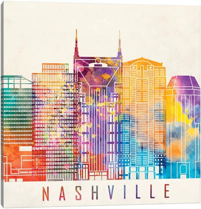 Nashville Landmarks Watercolor Poster Canvas Art Print - Nashville Skylines