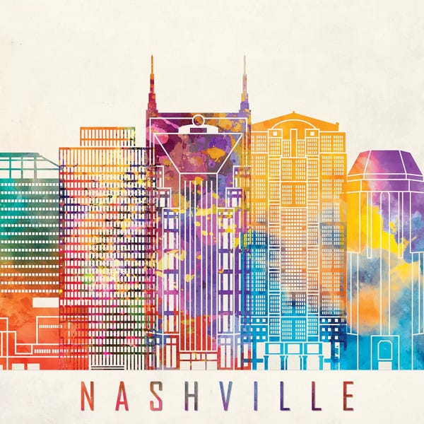 Paul Rommer: Nashville Landmarks Watercolor Poster by Paul Rommer