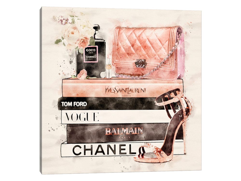 Framed Canvas Art (White Floating Frame) - Fashion Poster Vogue-Chanel in Watercolor by Paul Rommer ( Holiday & Seasonal > Classroom Wall Art >